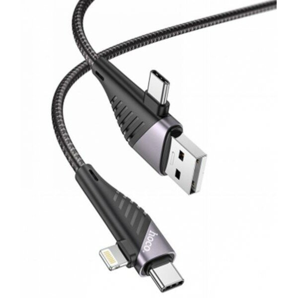 Кабель USB Type-C - 8 pin Type-C HOCO U95 Illustrious Multifunction 1.2м круглый 2.4A ткань 4 в 1 PD 20W цвет: чёрный