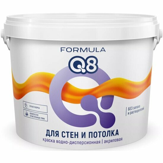 Краска для стен и потолка водно-дисперсионная Formula Q8 , матовая, белая, 25 кг