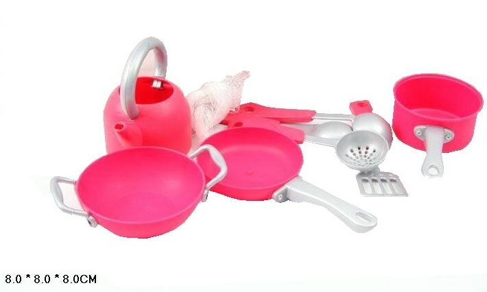 фото Набор посуды розово-серый матовый (8 предметов) в сетке