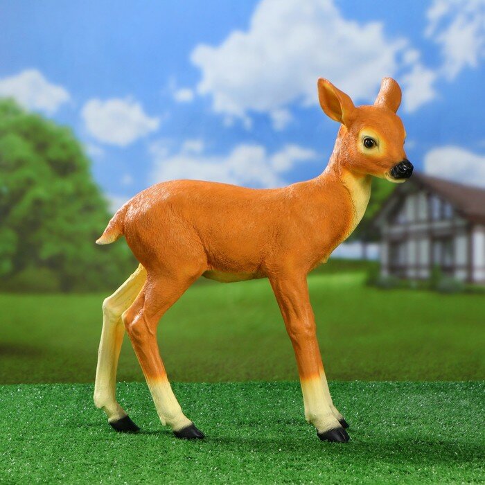 фото Садовая фигура "Оленёнок" из полистоуна Хорошие сувениры, 48 см, большая, коричневая