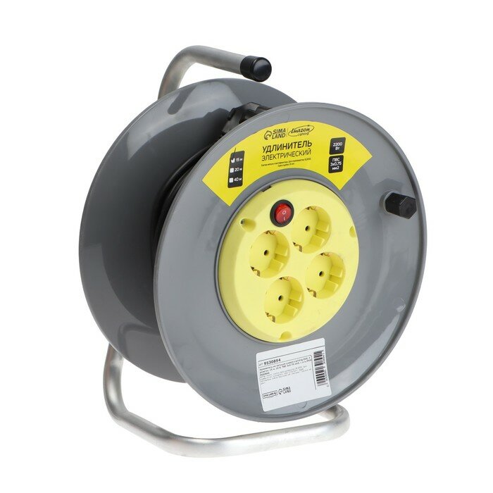 фото Удлинитель на катушке Luazon Lighting ECO, 4 розетки, 15 м, 10 А, ПВС 3х0.75 мм2, с з/к,IP20