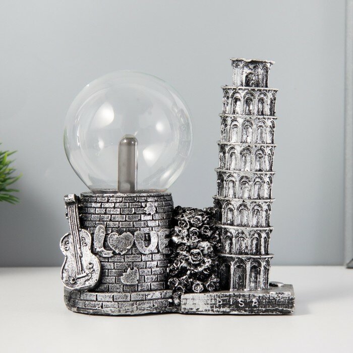 RISALUX Плазменый шар "Пизанская башня" серый 14х10х16 см - фотография № 1