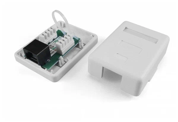 фото Аксессуар Hyperline Розетка компьютерная RJ-45(8P8C), кат 6, одинарная, внешняя, Dual IDC