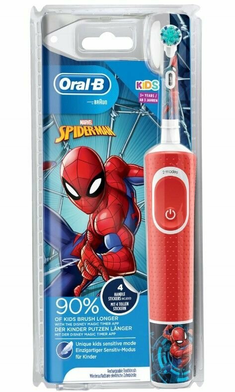 Детская электрическая зубная щетка Oral-B Kids Electric Человек-паук - фотография № 3