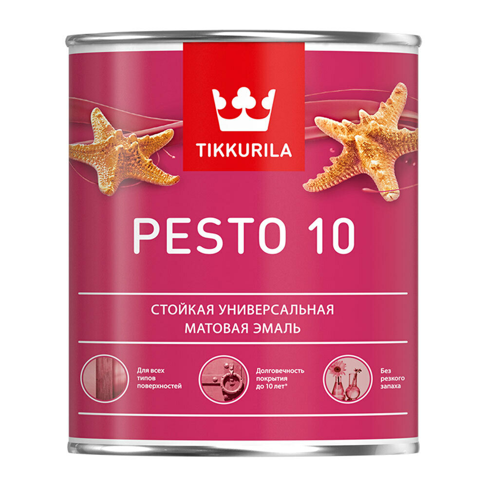 эмаль алкидная TIKKURILA Pesto 10 база A 2,7л белая, арт.700001165 - фото №1