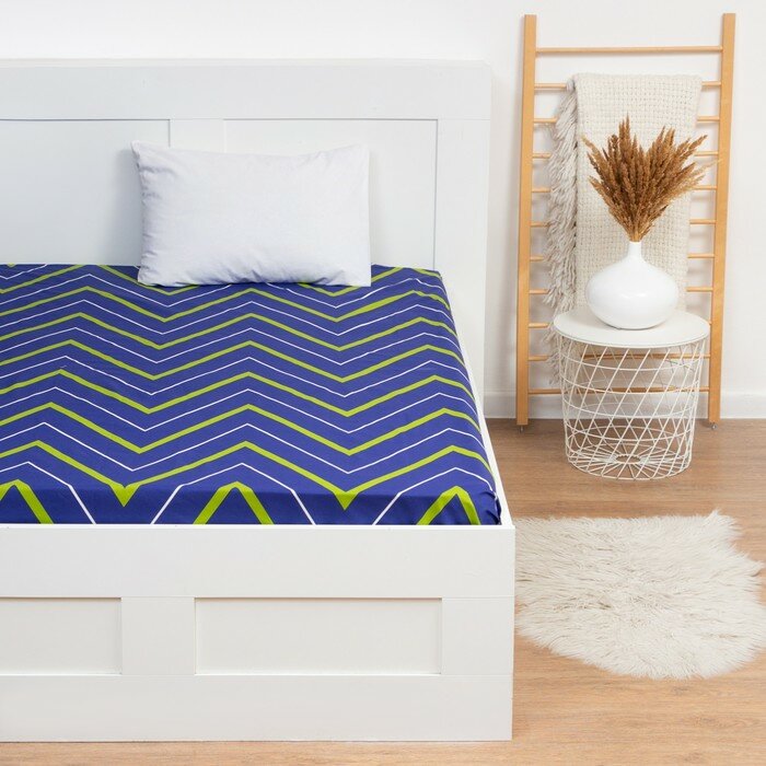 фото Простыня Этель «Зелёно-синие зигзаги» 150х214, поплин, 125 г/м2