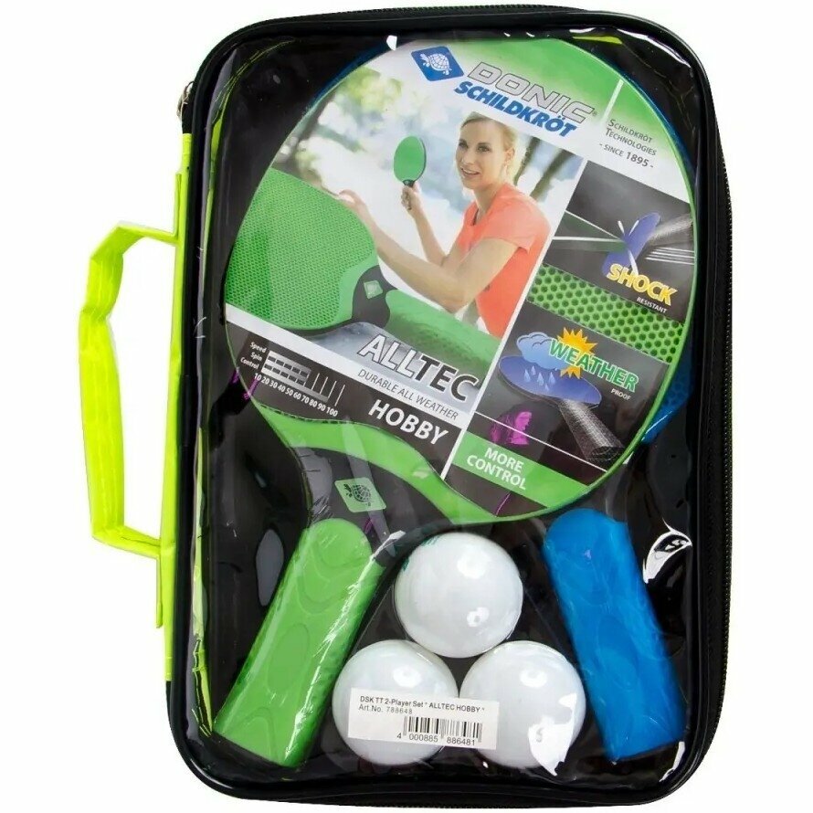 DONIC набор для настольного тенниса Alltec Hobby Outdoor (2 ракетки, 3 мячика и чехол)