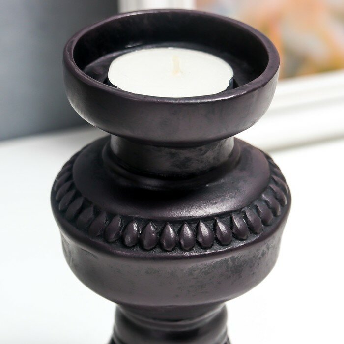 Подсвечник полистоун на 1 свечу "Горец" чёрный, свеча в комплекте 15х8,5х8,5 см - фотография № 2