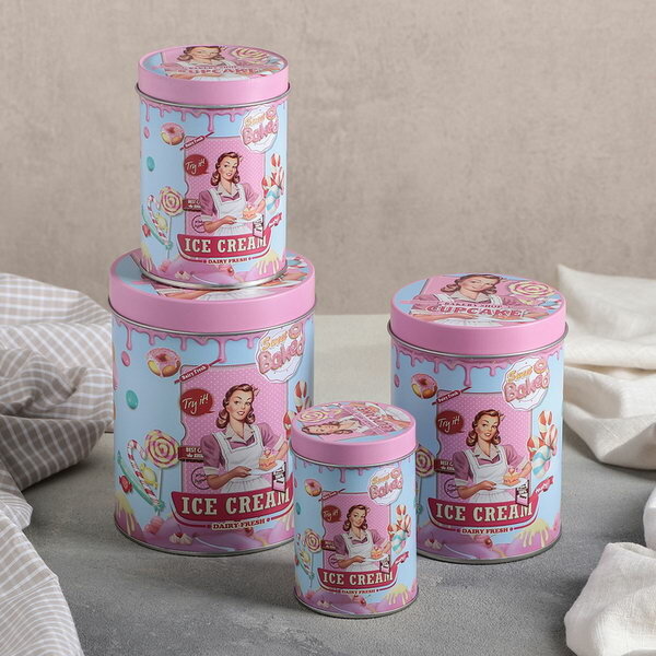 Набор банок для сыпучих продуктов Ice cream, 10.6x14/8.8x12.5/7.5x11/6x9 см, 4 шт