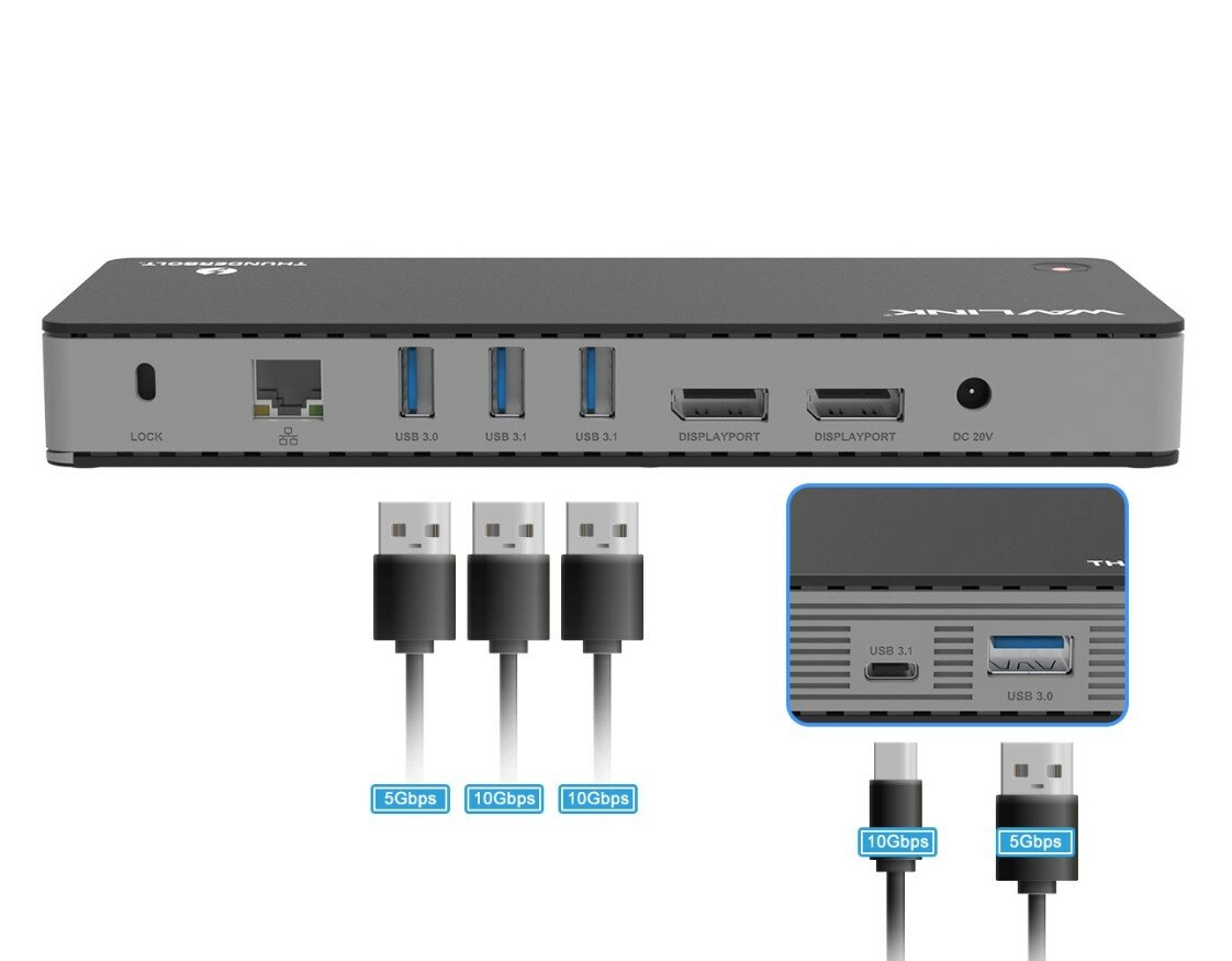 Док-станция WAVLINK Thunderbolt 3 /60W USB-C/DP/DP to HDMI WL-UTD21H