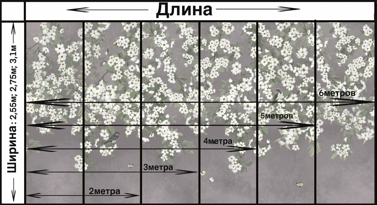 Фреска бесшовная Ласточки Пудровый (текстура хлопок) (ширина 2550мм х длина 2000мм) - фотография № 3