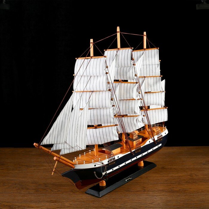 Корабль сувенирный большой «Гедан», борта синие, паруса белые, 82×13×62 см - фотография № 3