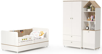 Мебель для детской Эйп-5, цвет белый/дуб белый, спальное место 800х1600 мм., без матраса