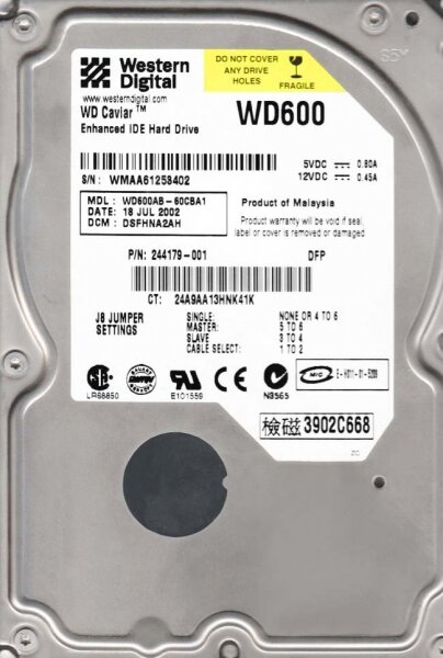 Жесткий диск Western Digital WD600AB 60Gb 5400 IDE 3.5" HDD