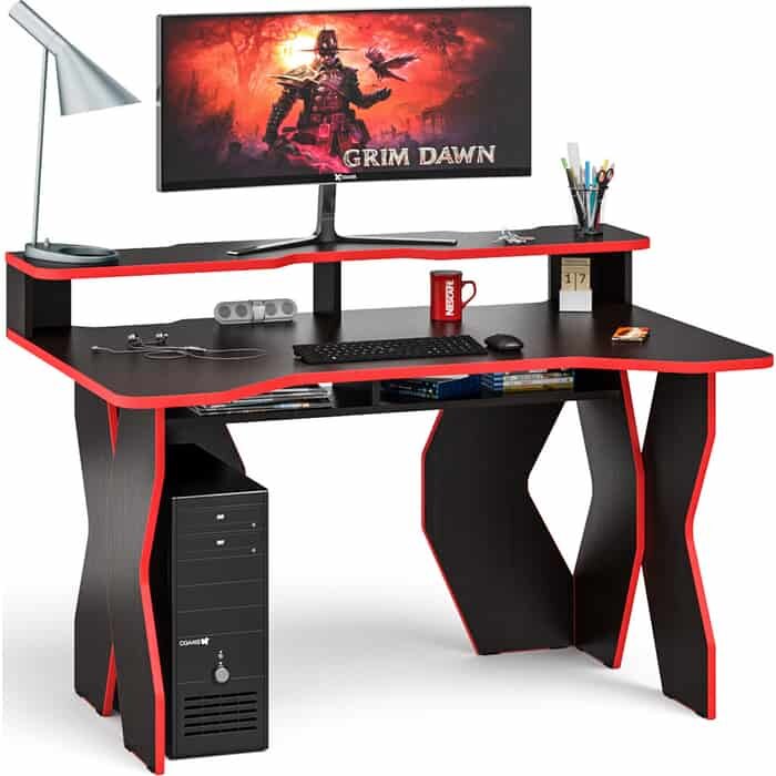 Стол для геймера Краб-5 с надстройкой венге кромка красная