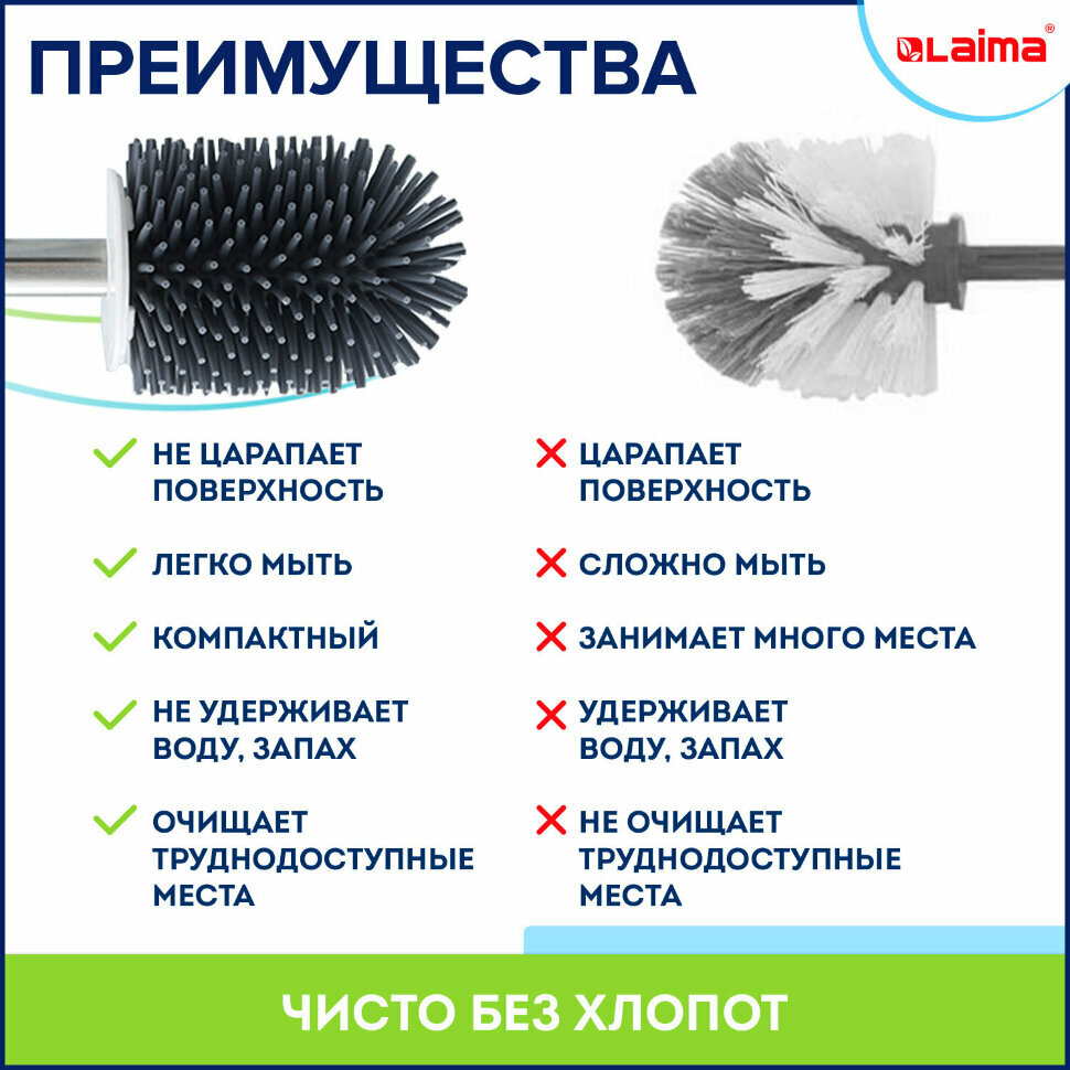 Ершик для унитаза силиконовый ROUND TYPE напольный / настенный с креплением и пинцетом LAIMA, 608133, 608133 - фотография № 9