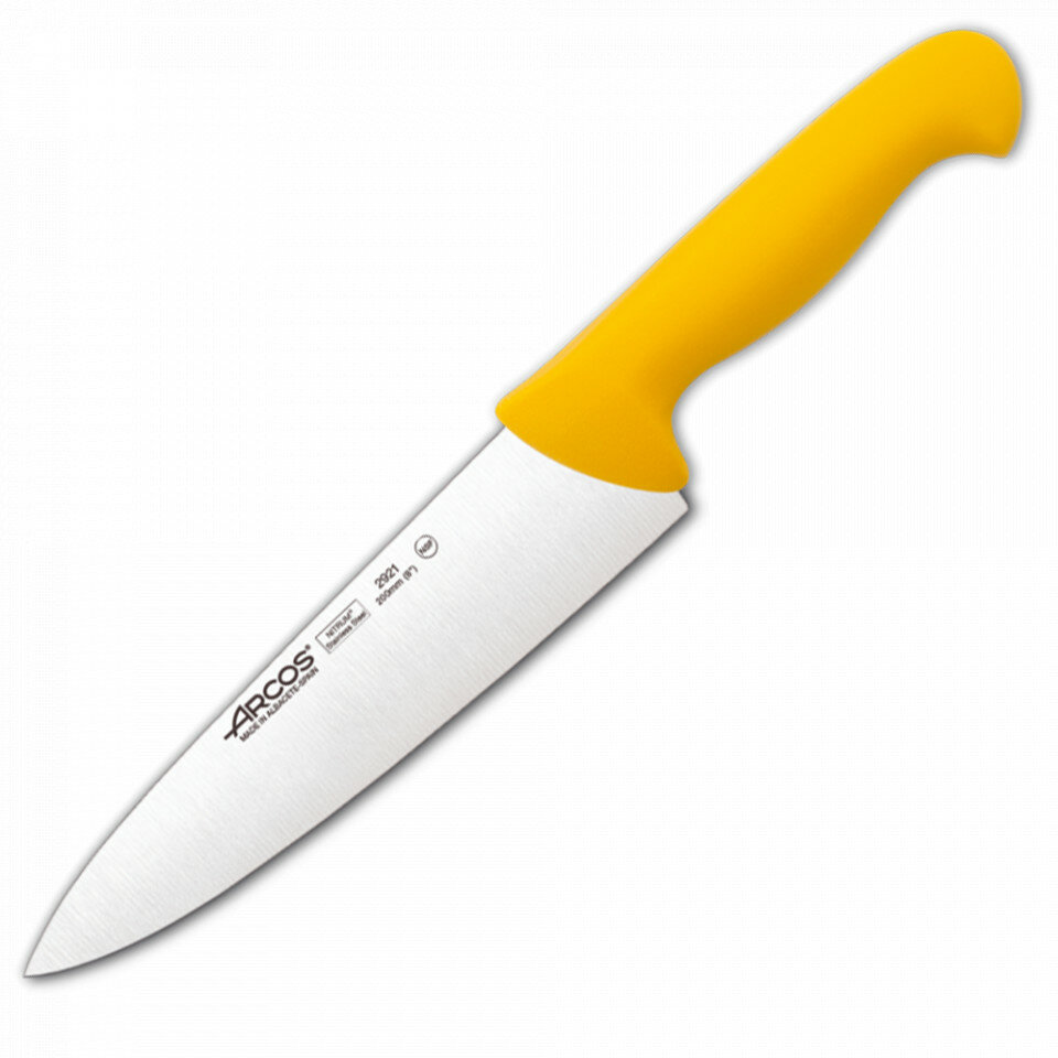 Профессиональный поварской кухонный нож 20 см, рукоять желтая 2921 2900