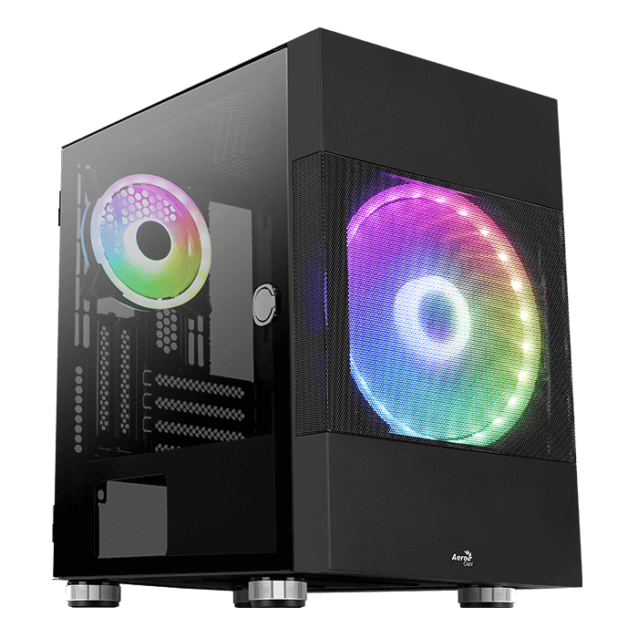 Корпус Aerocool Atomic V1 ARGB без БП, mATX, боковое окно (закаленное стекло), черный