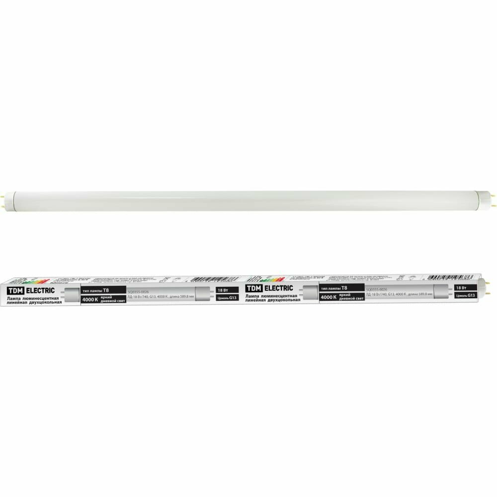 фото TDM Лампа люминесцентная линейная двухцокольная ЛД-18Вт/640, T8/G13, 4000 К SQ0355-0026
