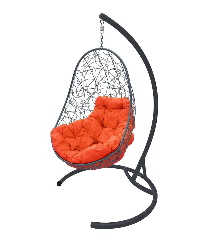 Подвесное кресло M-group овал с ротангом серое оранжевая подушка
