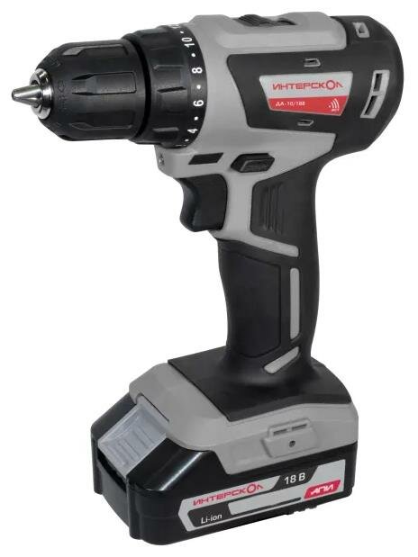 фото Дрель-шуруповерт ИНТЕРСКОЛ ДА-10/18В минимакс бесщеточная аккумуляторная дрель-шуруповерт Li-ion АПИ (кейс, 2 аккум. 1,5Ач, ЗУ)