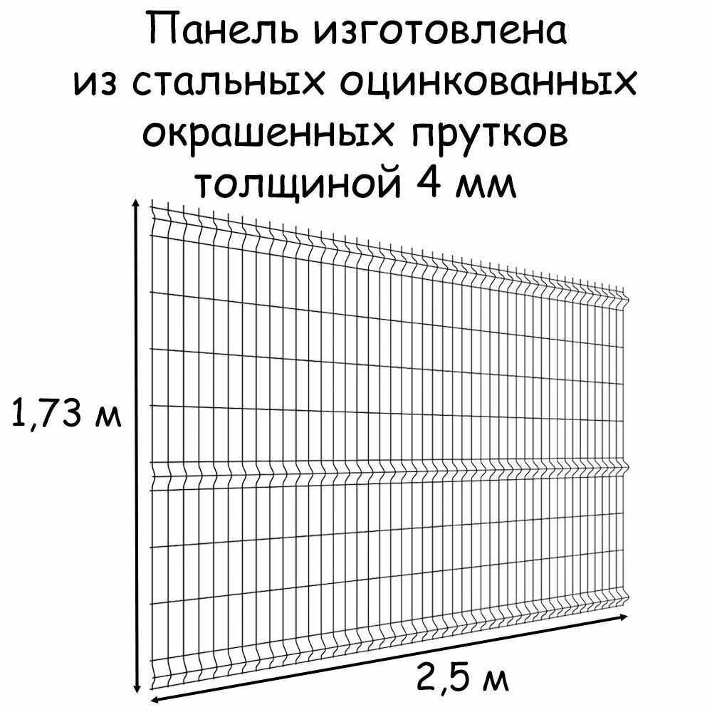 Комплект ограждения Medium на 10 метров RAL 7024, (панель высотой 1,73 м, столб 62 х 55 х 1,4 х 2500 мм, крепление скоба и винт М6 х 85) забор из сетки 3D серый - фотография № 3