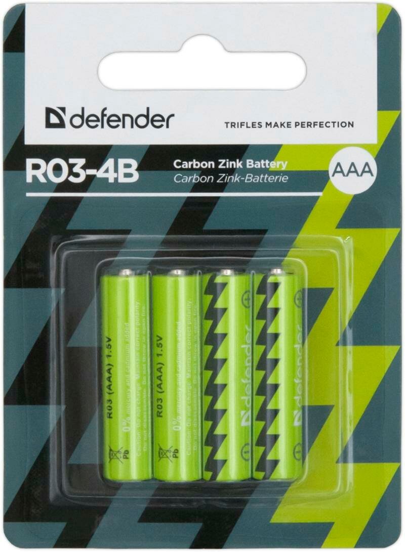 Батарея AAA DEFENDER R03-4B солевая (4 штуки в блистере) AAA DEFENDER R03-4B солевая