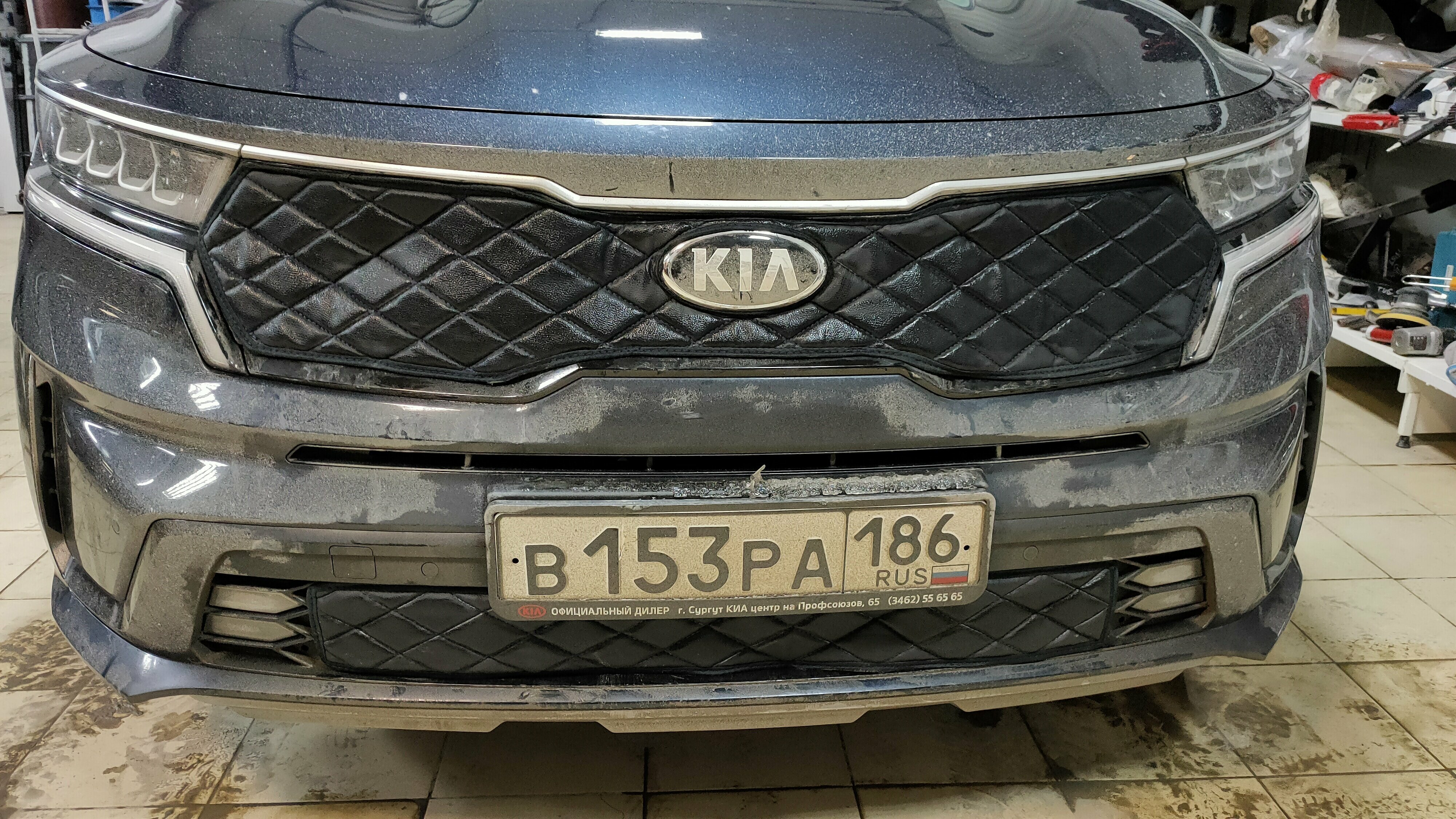 Утеплитель решетки радиатора зимний для Kia Sorento4 2020-2023 (комплект) Без камеры Ромб