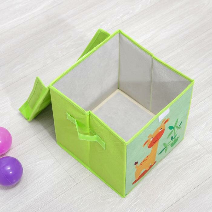 Короб стеллажный для хранения с крышкой «Жираф», 25×25×25 см, цвет зелёный - фотография № 3