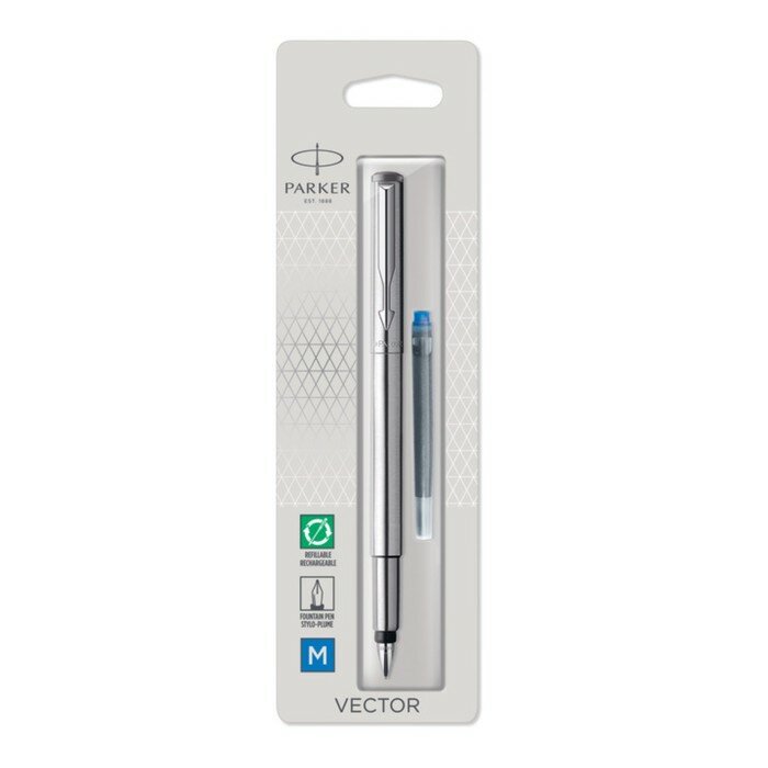 Parker Ручка перьевая Parker VECTOR STAINLESS STEEL CT, средняя 1.0мм, блистер 1870805