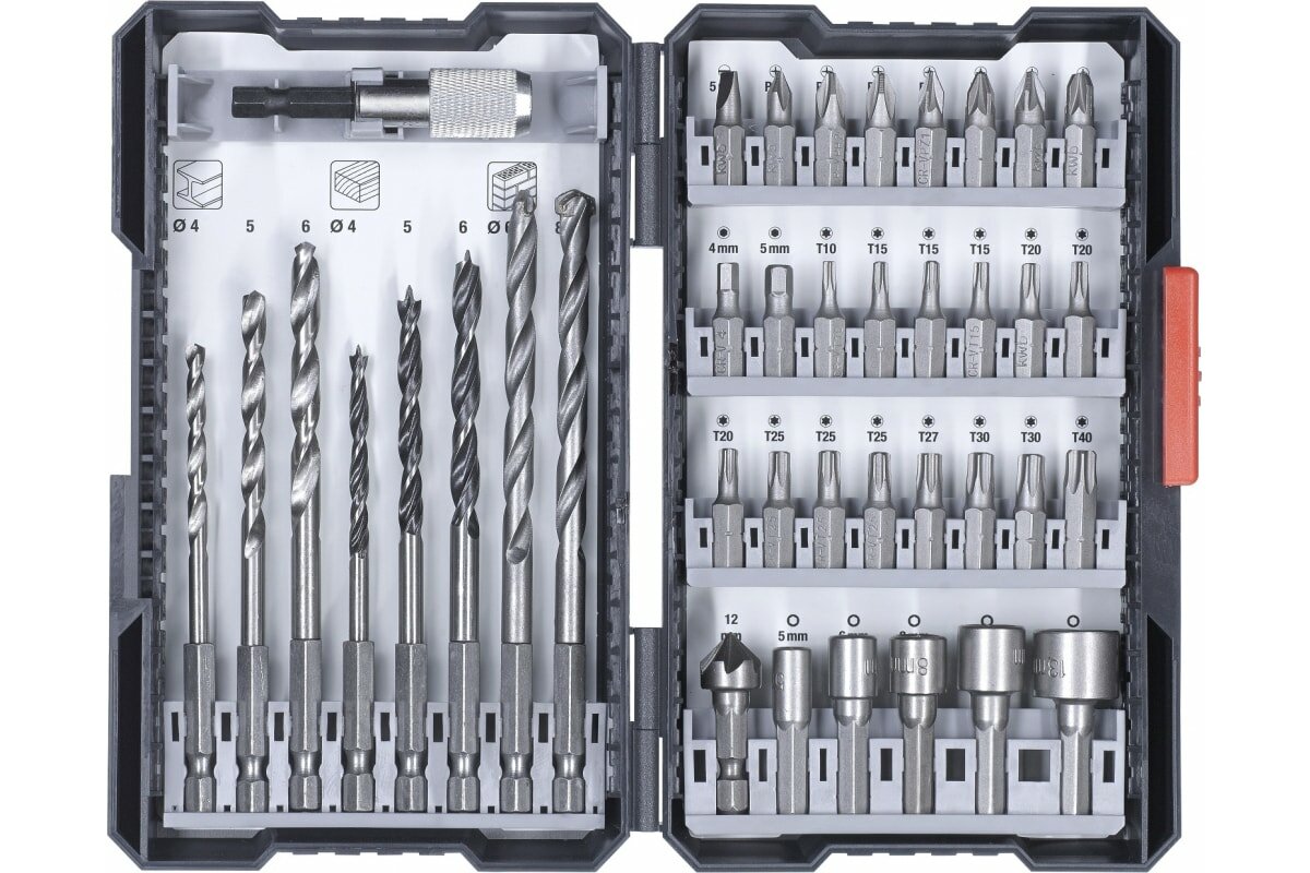 фото Набор бит, сверл, головок, 39 предметов, кейс kwb 108955
