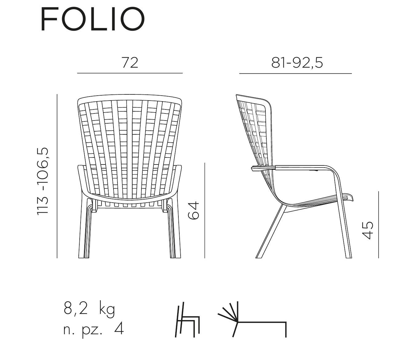 Лаунж-кресло с подушкой Nardi Folio, тортора, бежевый - фотография № 3