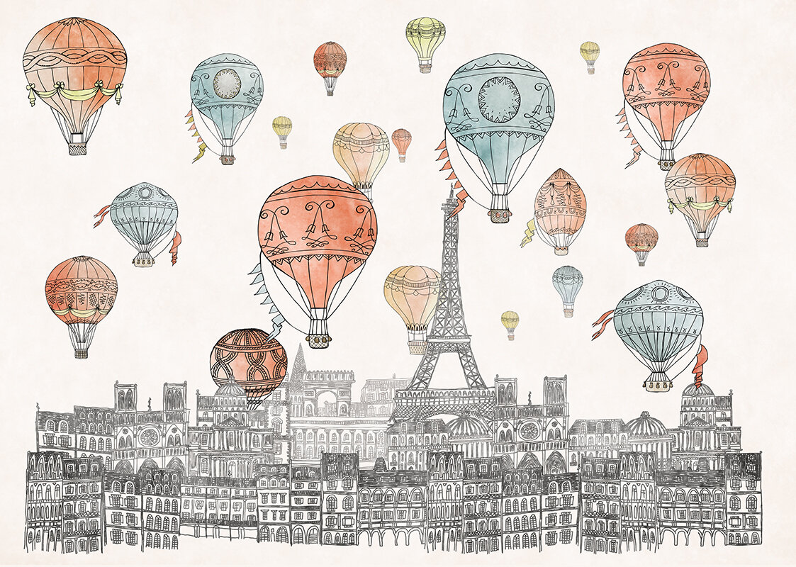 Моющиеся виниловые фотообои Воздушные шары над Парижем, 211х150 см