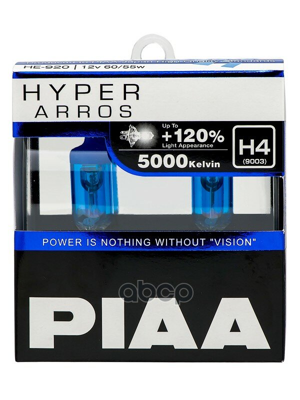 Лампы Галогенные Hyper Arros (H4) 5000k 55w (2 Шт) Светоотдача +120 PIAA арт. HE-920-H4
