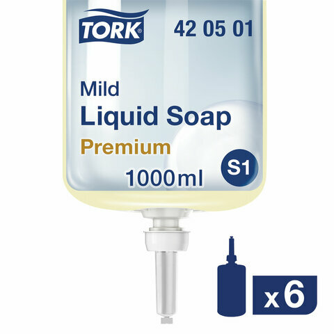 Картридж с жидким мылом одноразовый TORK (Система S1) Premium, комплект 2 шт., 1 л, 421501, 420501