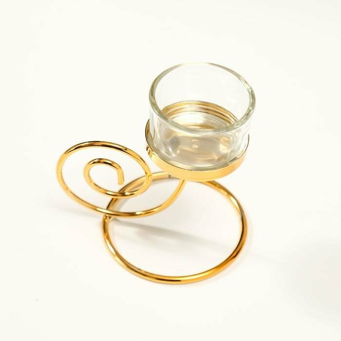 Подсвечник металл, стекло на 1 свечу "Спиралька" золото 12,5х9,8х8 см - фотография № 2
