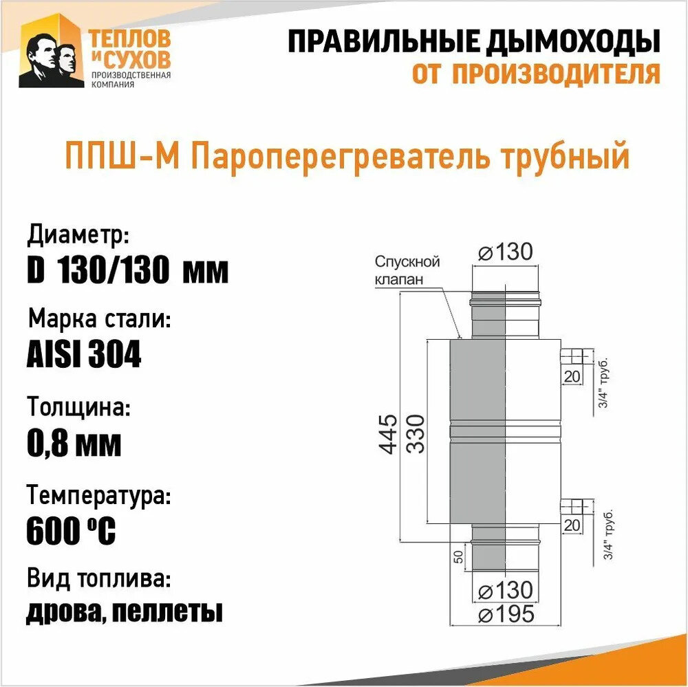 ППШ-М Пароперегреватель трубный 304, L495 D130/130 (К) - фотография № 3