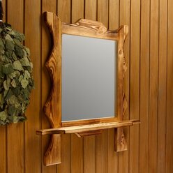 Зеркало резное "Квадрат" с полкой, обожжённое, 53×53×15 см для дома