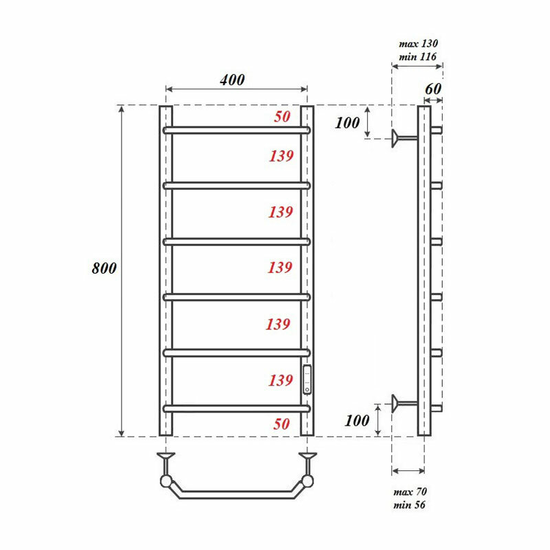 Полотенцесушитель электрический 400x800 POINT Виктория (PN06848 П6) диммер справа - фотография № 3