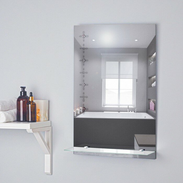 Зеркало «Ромб», с пескоструйной графикой, настенное, с полочкой, 40×60 см - фотография № 1