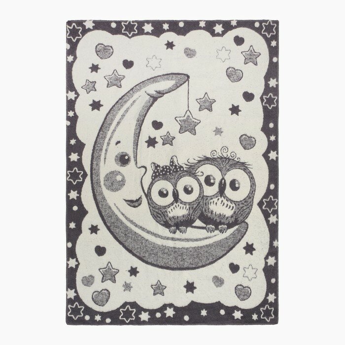 Одеяло байковое Совы на луне 95х135см, цвет серый 400г/м хл100% - фотография № 1