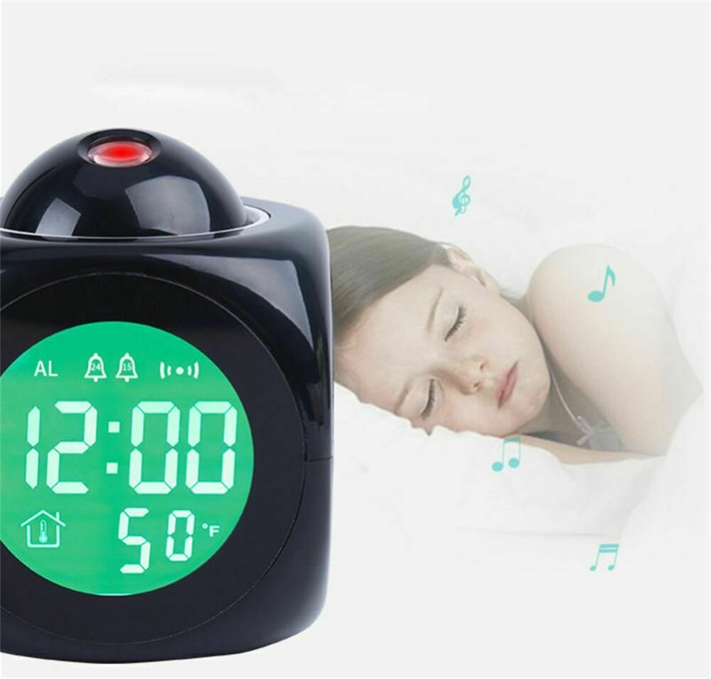 Светодиодные часы с ЖК-дисплеем, будильником и проектором Черный - фотография № 8
