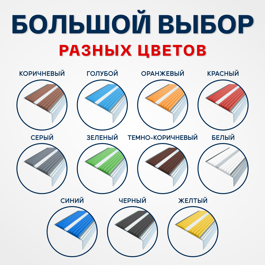 Противоскользящий алюминиевый угол-порог, накладка на ступени с двумя вставками 70мм, 3м, оранжевый - фотография № 4