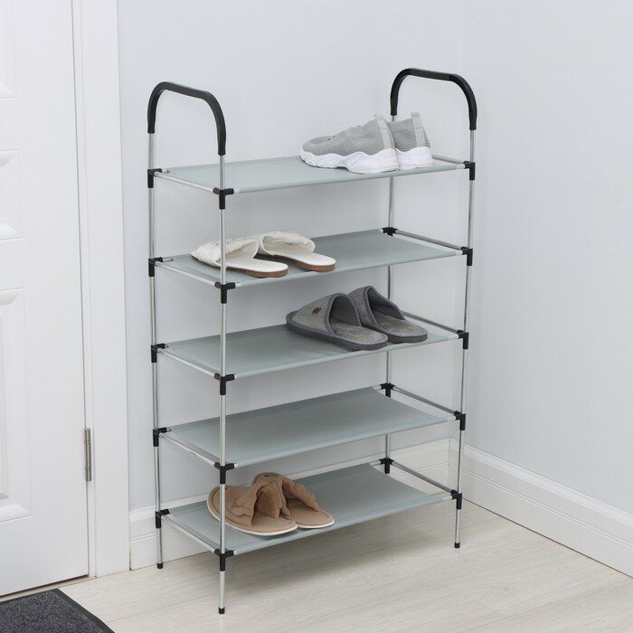 фото Полка для обуви LaDо́m, 5 ярусов, 60×30×102 см, цвет серый для дома