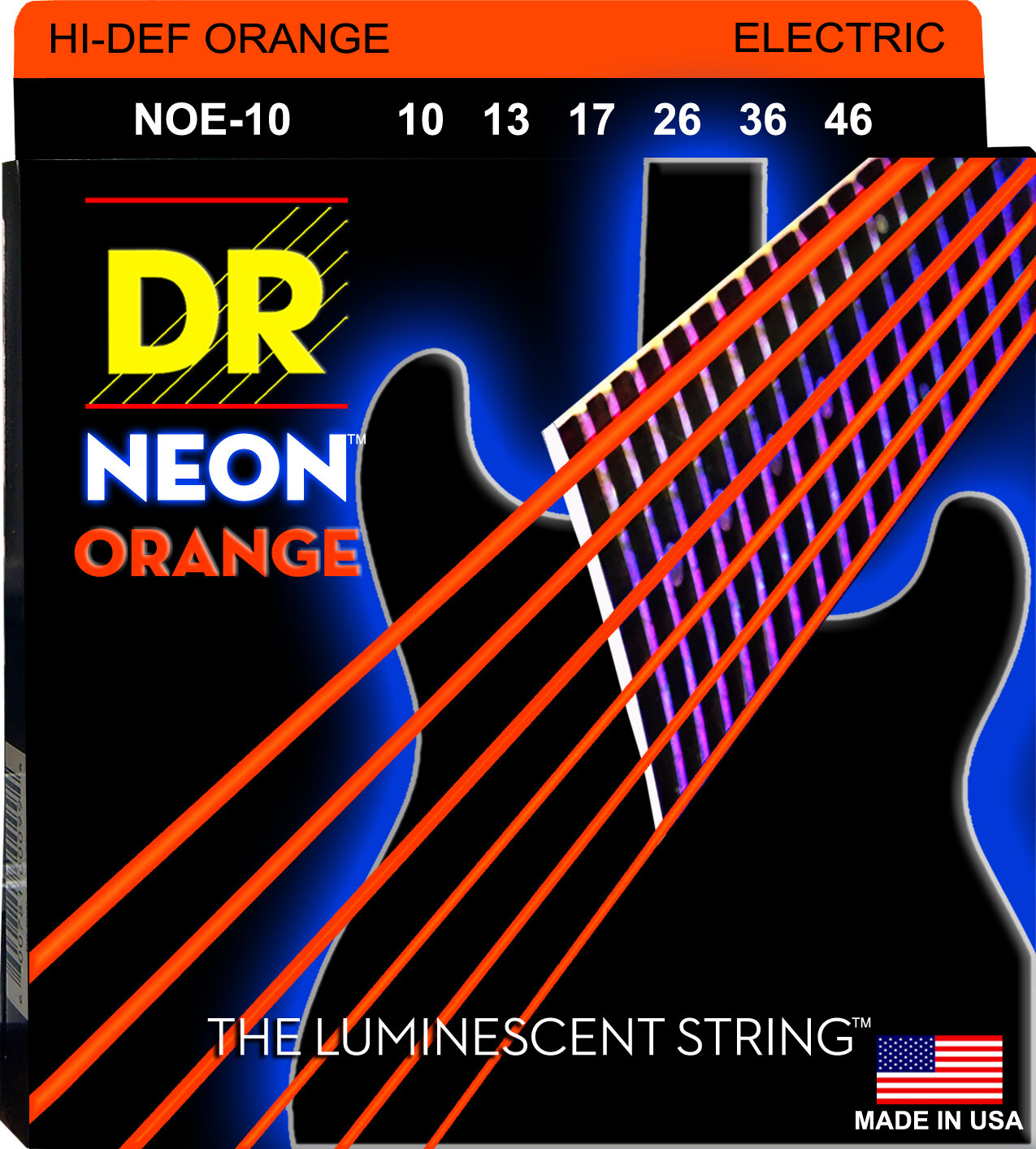 DR Strings NOE-10 Струны для электрогитары NEON Orange Electric 10-46 Medium, оранжевый неон