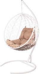 Подвесное кресло кокон Bigarden из ротанга "Kokos White" Бежевая подушка