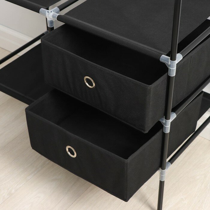 Доляна Полка - стойка для вещей Доляна, 2 перекладины, 2 ящика, 120×43×169 см, цвет чёрный - фотография № 4