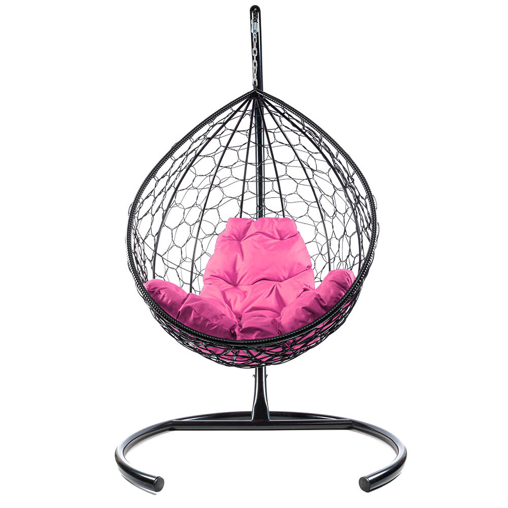 Подвесное кресло из ротанга "Капля" чёрное с розовой подушкой M-Group - фотография № 1