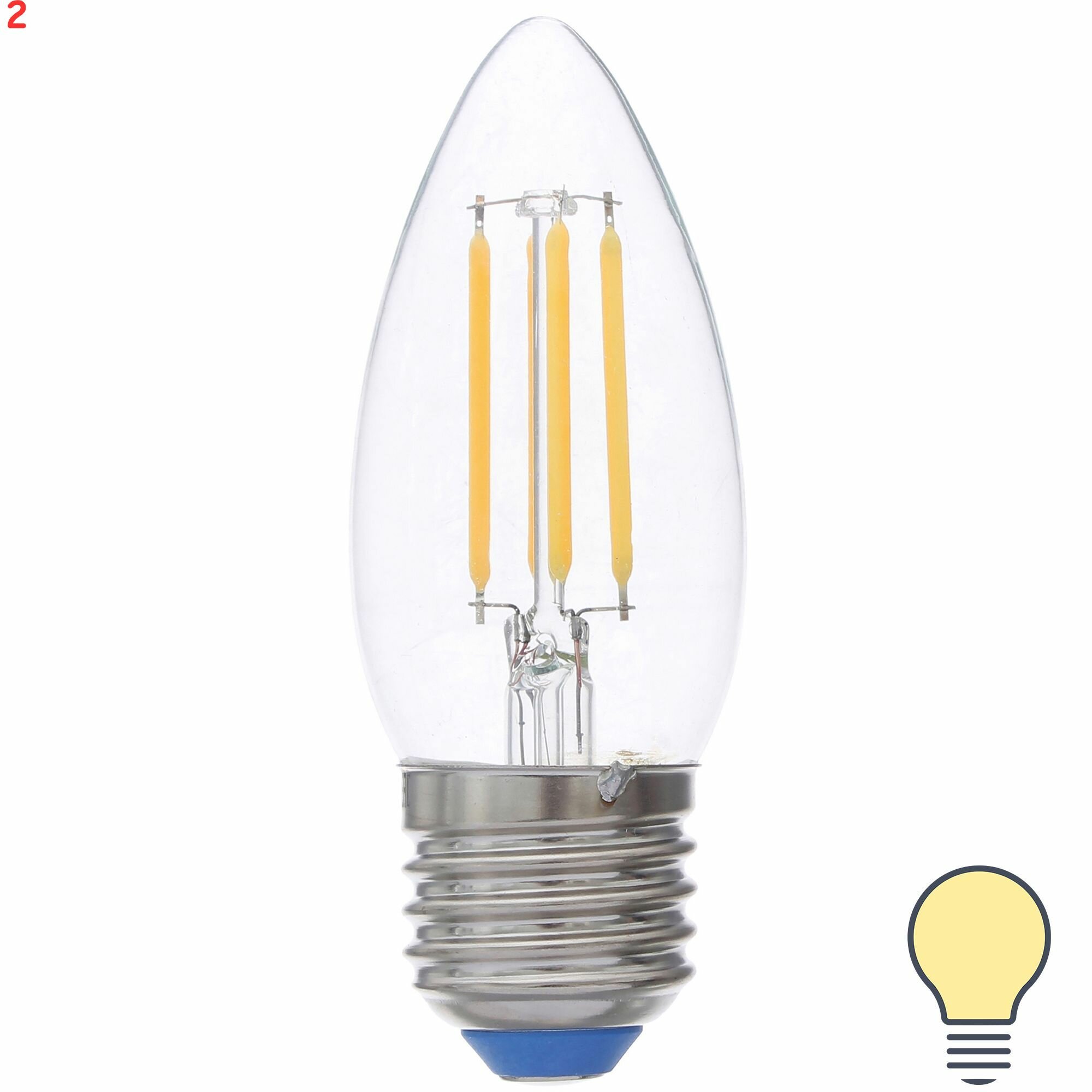 Лампа светодиодная филаментная Airdim форма свеча E27 5 Вт 500 Лм свет тёплый (2 шт.)