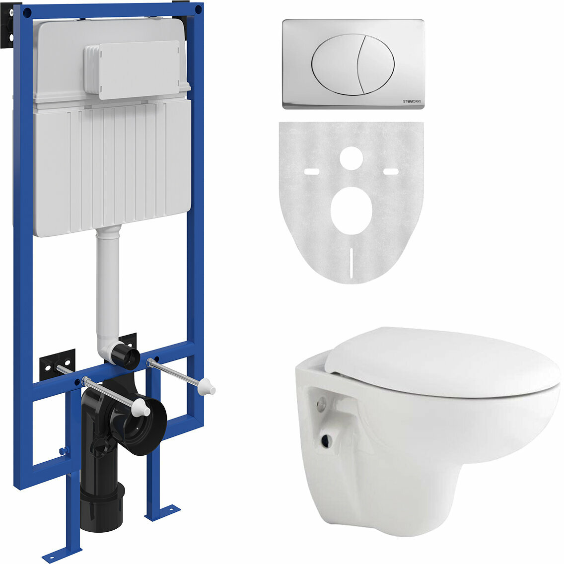 Комплект STWORKI Унитаз подвесной Natura A051041H + Система инсталляции для унитазов 510162 с кнопкой смыва и шумоизоляционной панелью